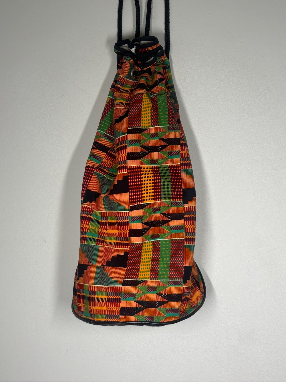 Multicolor Kente-Pattern Drawstring Backpack - Men